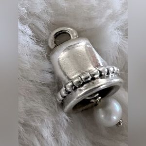Pandora Silver Bell with Hanging White Pearl Charm